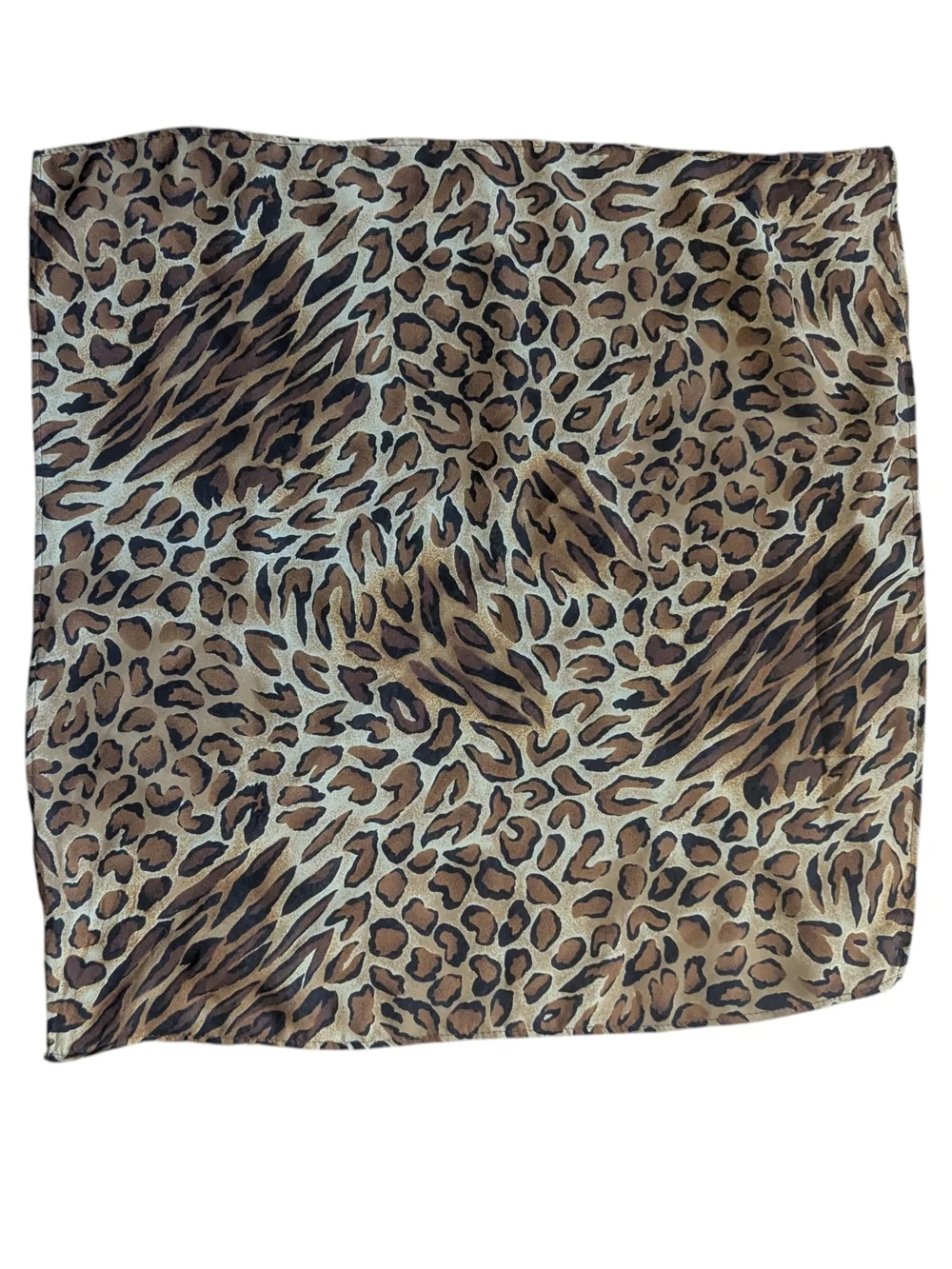 Leopard Print Satin Scarf - Brown Tan Black